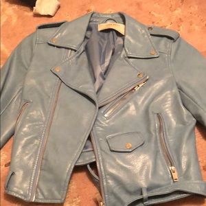 Zara light blue leather jacket